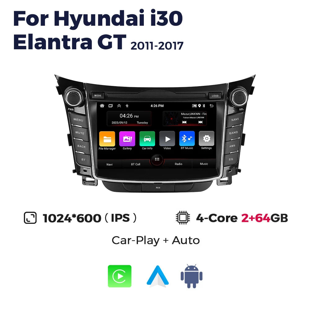 Android Car Radio for Hyundai I30 Elantra GT 2011-2017 | 7" Wireless CarPlay Android Auto GPS Navigation