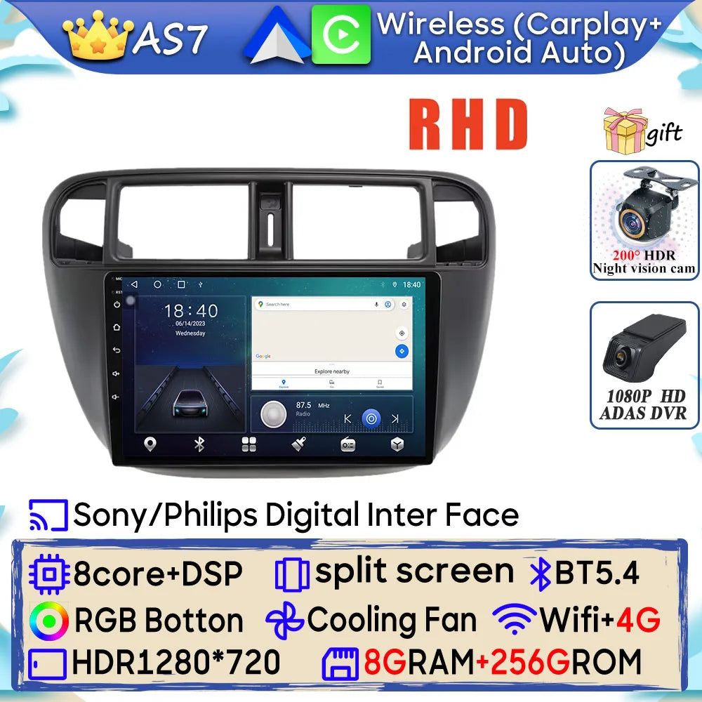 Radio Android 9" para Honda Civic 1995-2001 con GPS, CarPlay y WiFi