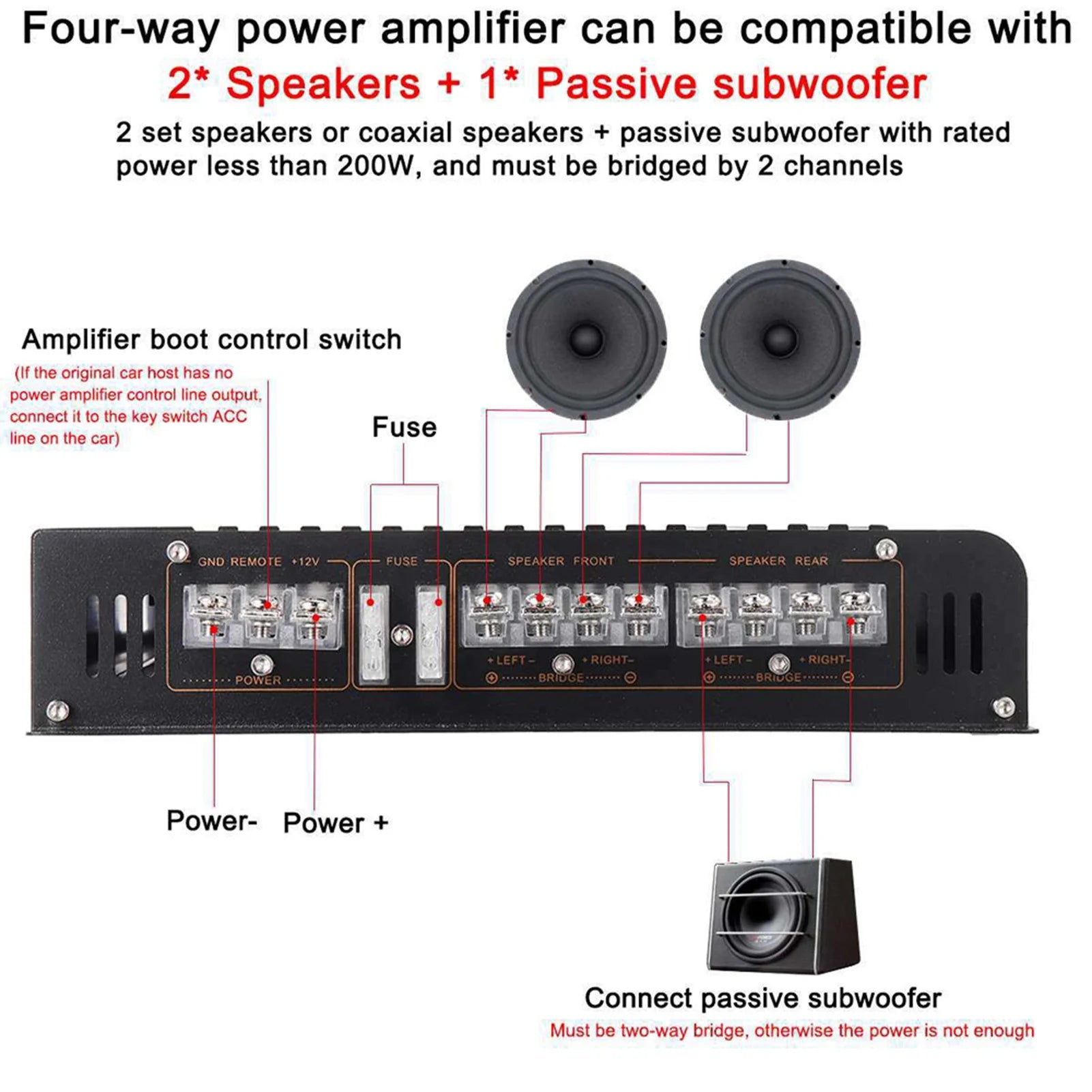 Car Amplifier Power Amplifier Car Audio Amplifier 7900W High Power Aluminum Alloy 12V 4 Channel Car Stereo Power Amplifier Black