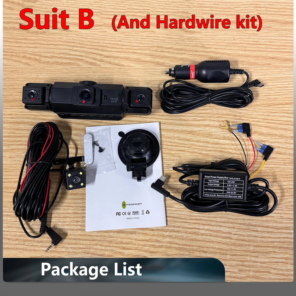 Dash Cam 4 Cámaras FHD 1080p con WiFi y Monitor de Estacionamiento