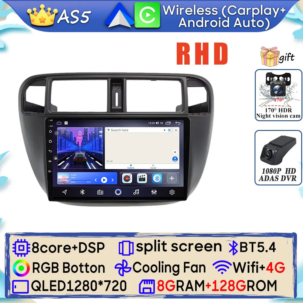 Radio Android 9" para Honda Civic 1995-2001 con GPS, CarPlay y WiFi