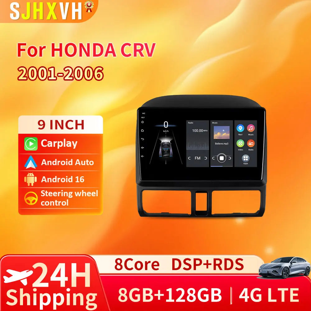 Android 16 Car For Honda CR-V CRV 2001 2002 2003 2004 2005 2006 Automotive Multimedia Video Player Navigation GPS Carplay Screeo