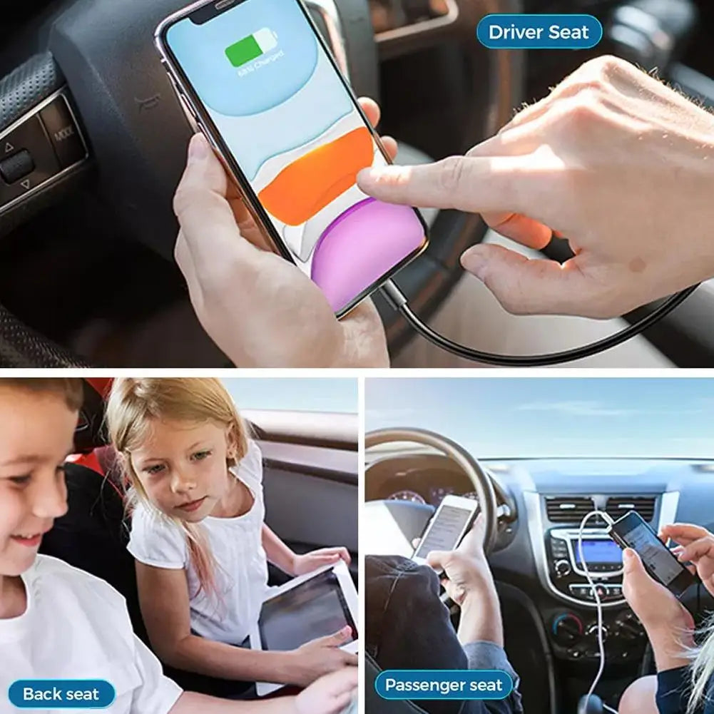 Cargador USB Tipo C para Auto 6 Puertos con Luz RGB y Carga Rápida PD