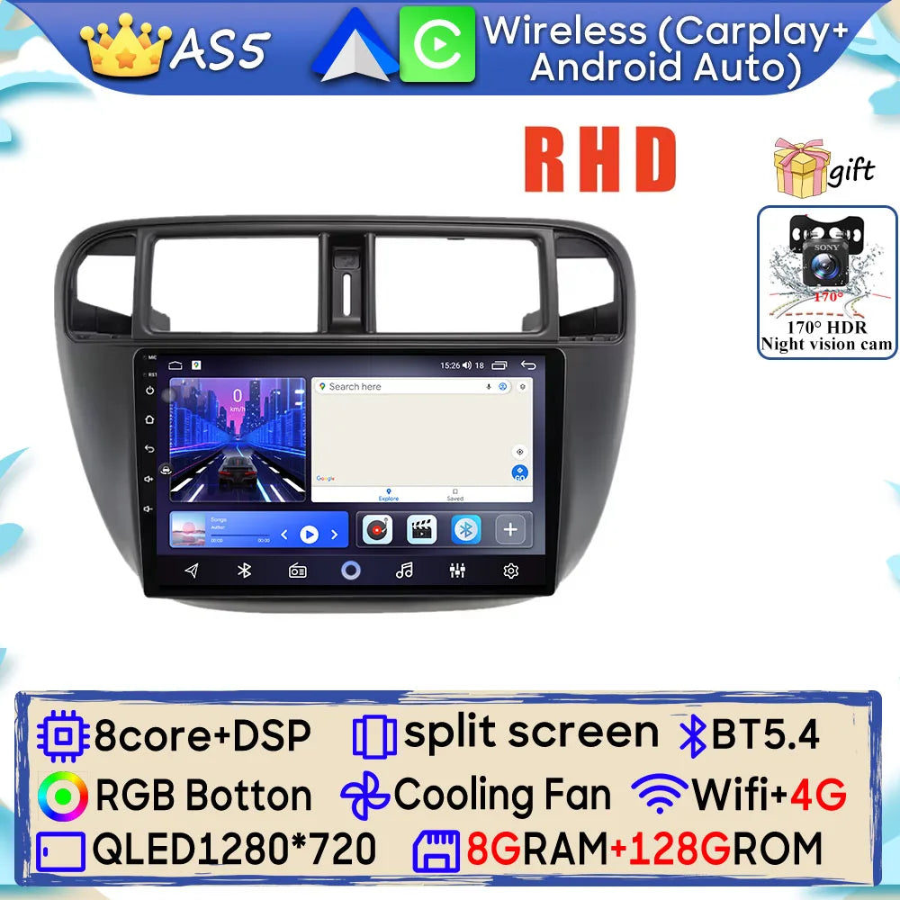 Radio Android 9" para Honda Civic 1995-2001 con GPS, CarPlay y WiFi
