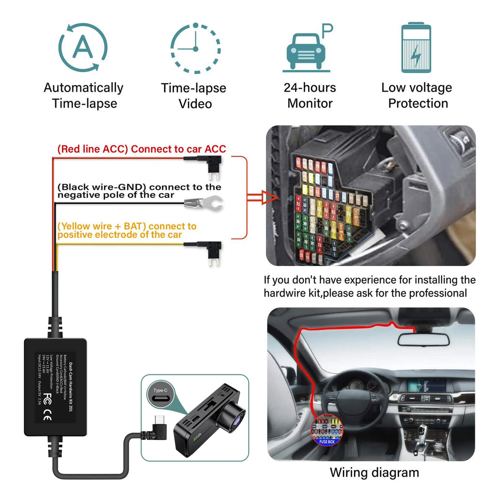 Dash Cam 4 Cámaras FHD 1080p con WiFi y Monitor de Estacionamiento