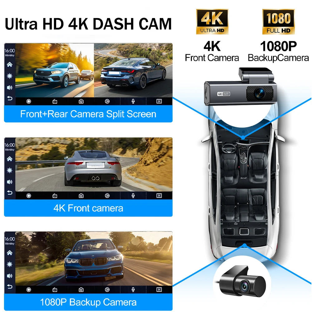 Dash Cam 4K para Auto con Grabación 24H y Monitor de Estacionamiento