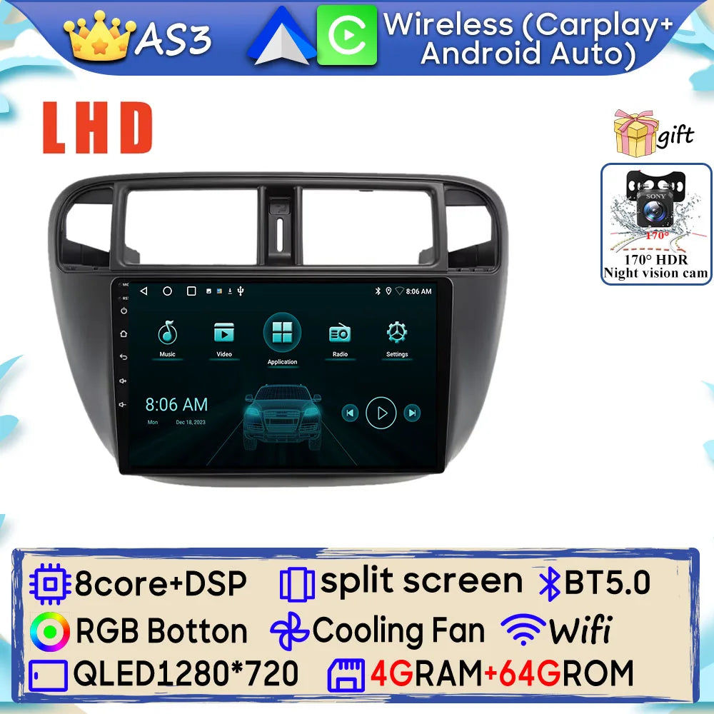 Radio Android 9" para Honda Civic 1995-2001 con GPS, CarPlay y WiFi