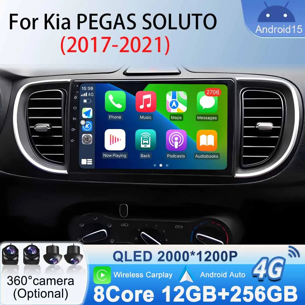 Autoradio Android 2Din for KIA Pegas Soluto 2017-2021 | 9" QLED GPS Navigation CarPlay Bluetooth WiFi