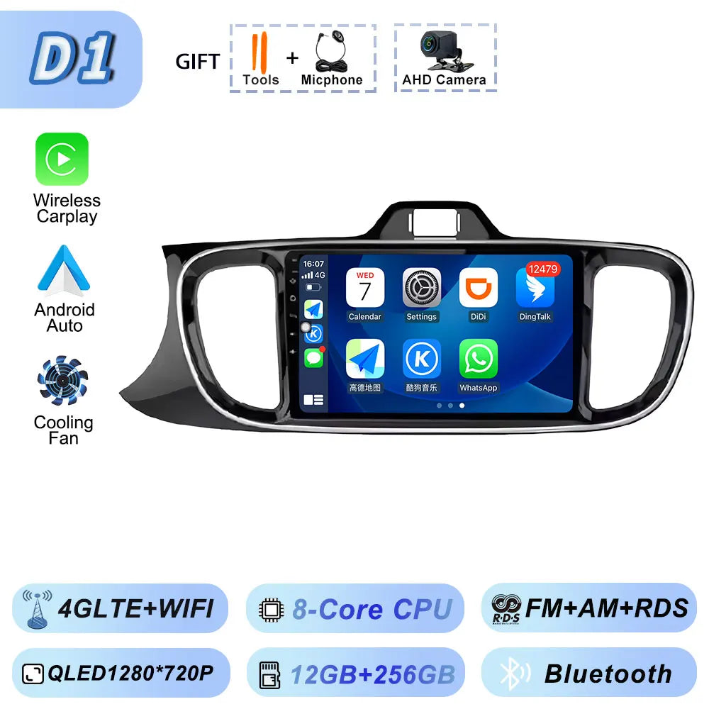 Autoradio Android 2Din for KIA Pegas Soluto 2017-2021 | 9" QLED GPS Navigation CarPlay Bluetooth WiFi