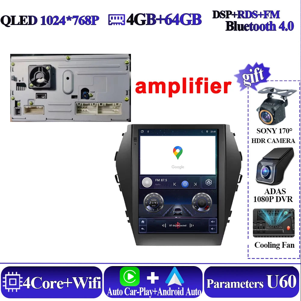 Android16 9.7'' Car Radio For Hyundai Santafe 2013-2017 IX45 2013-2017 Android auto Multimedia Player Carplay Auto 5G Navigation