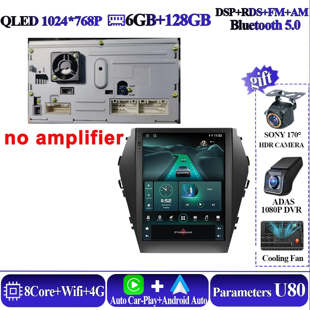 Android16 9.7'' Car Radio For Hyundai Santafe 2013-2017 IX45 2013-2017 Android auto Multimedia Player Carplay Auto 5G Navigation