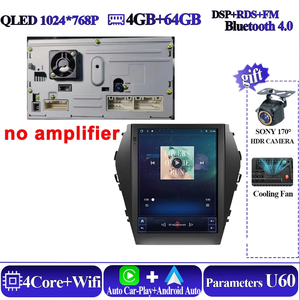 Android16 9.7'' Car Radio For Hyundai Santafe 2013-2017 IX45 2013-2017 Android auto Multimedia Player Carplay Auto 5G Navigation
