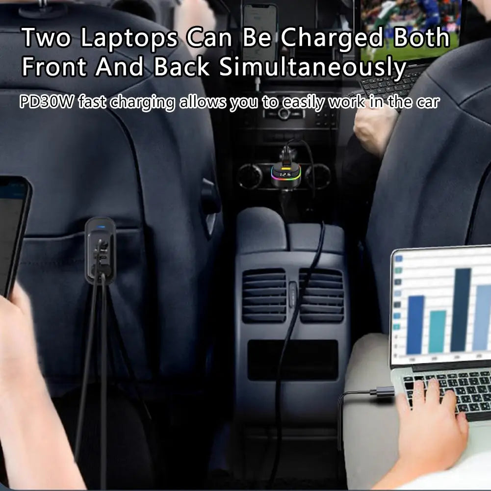 Cargador USB Tipo C para Auto 6 Puertos con Luz RGB y Carga Rápida PD