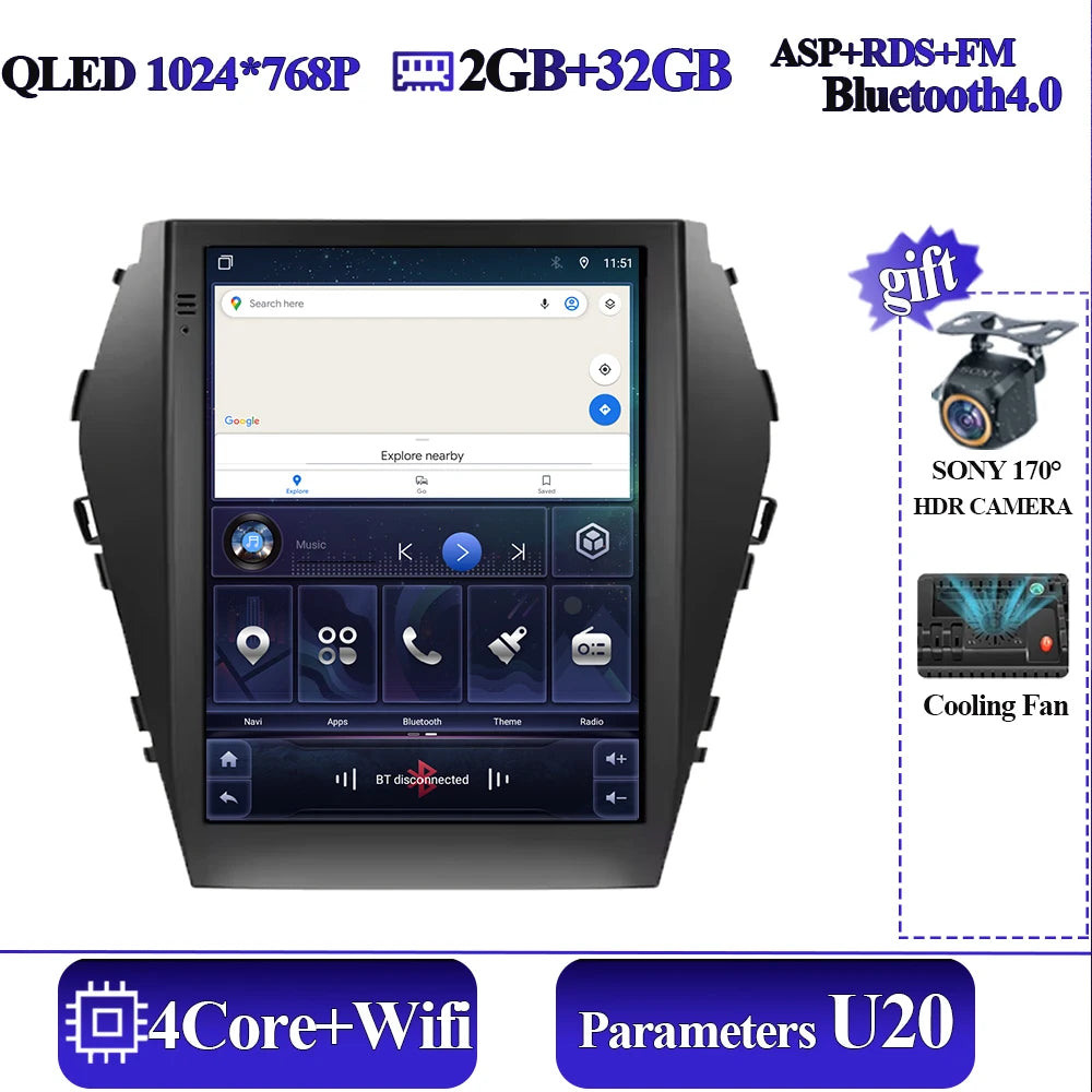 Android16 9.7'' Car Radio For Hyundai Santafe 2013-2017 IX45 2013-2017 Android auto Multimedia Player Carplay Auto 5G Navigation