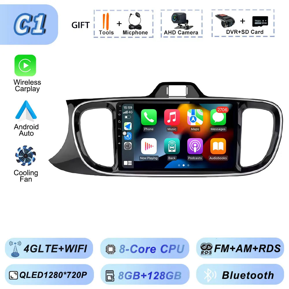 Autoradio Android 2Din for KIA Pegas Soluto 2017-2021 | 9" QLED GPS Navigation CarPlay Bluetooth WiFi