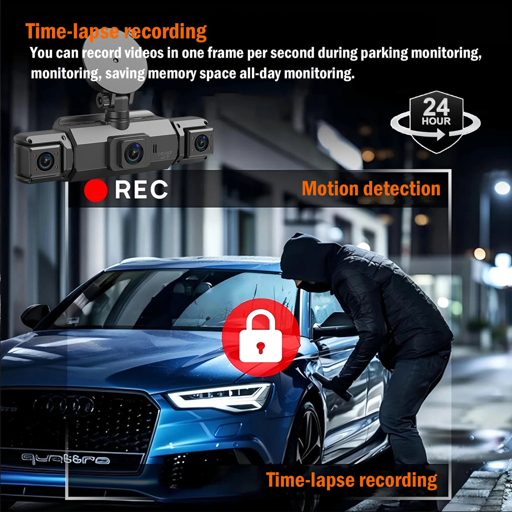 Dash Cam 4 Cámaras FHD 1080p con WiFi y Monitor de Estacionamiento