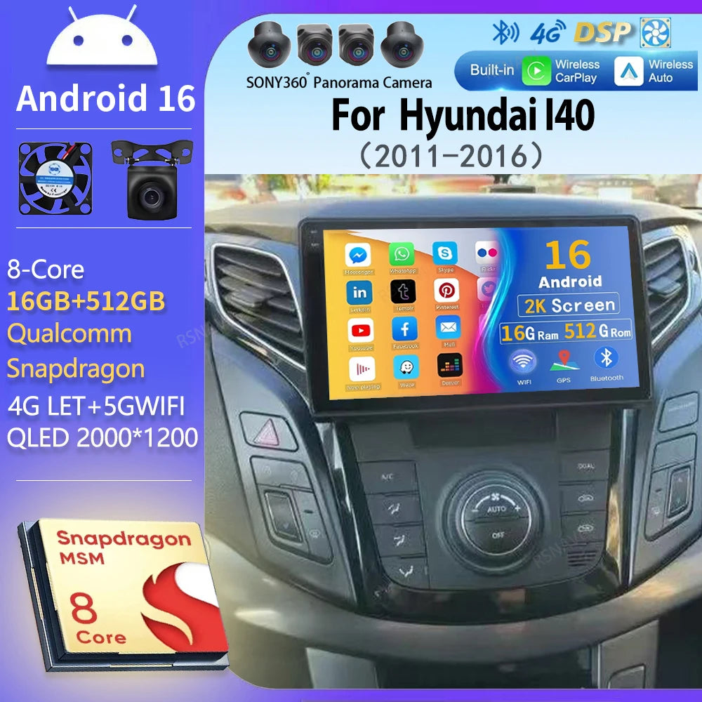 Android Car Radio for Hyundai I40 2011-2016 | 9" QLED GPS Navigation CarPlay 4G WiFi DSP Bluetooth