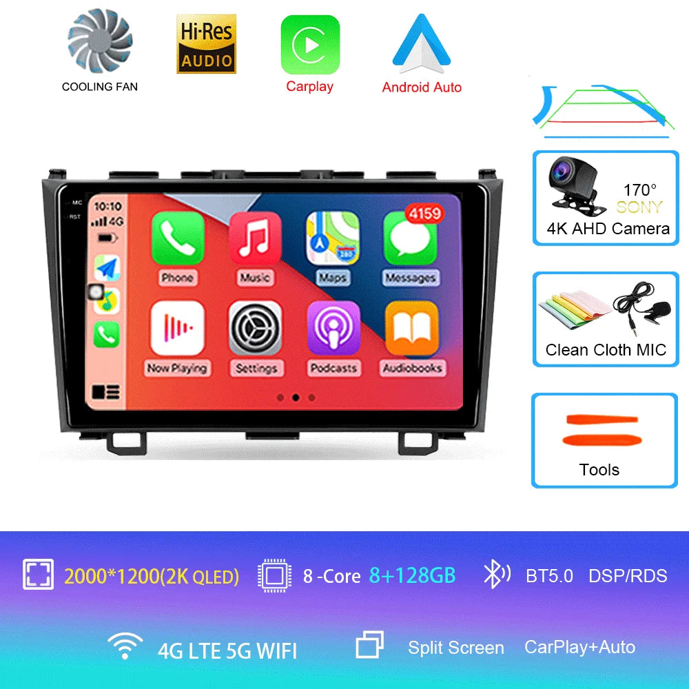 Android 16 Car Radio For Honda CR-V 3 RE CRV 2007 - 2011 Navigation GPS Multimedia Player Stereo WiFi+4G BT Carplay+Auto 2 DIN