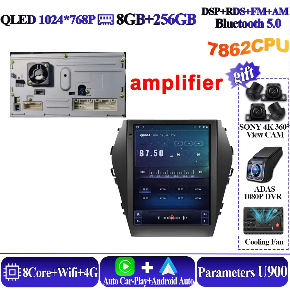 Android16 9.7'' Car Radio For Hyundai Santafe 2013-2017 IX45 2013-2017 Android auto Multimedia Player Carplay Auto 5G Navigation