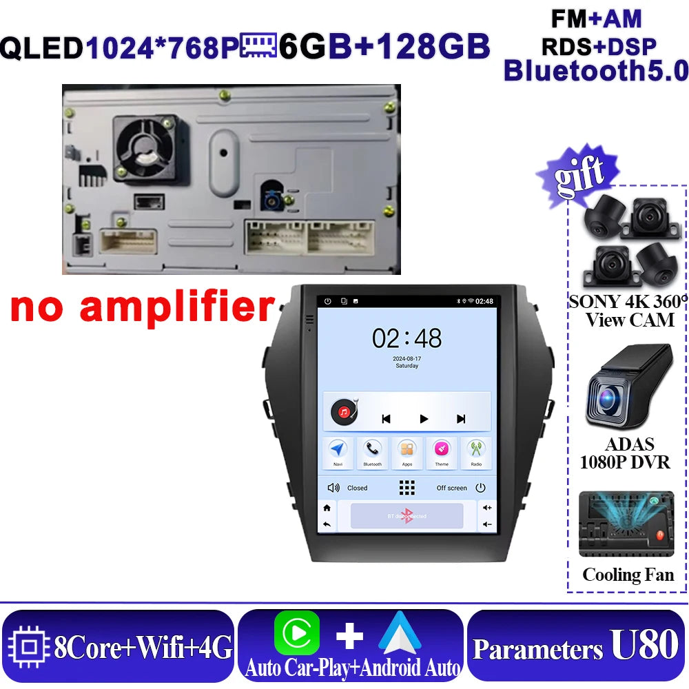 Android16 9.7'' Car Radio For Hyundai Santafe 2013-2017 IX45 2013-2017 Android auto Multimedia Player Carplay Auto 5G Navigation