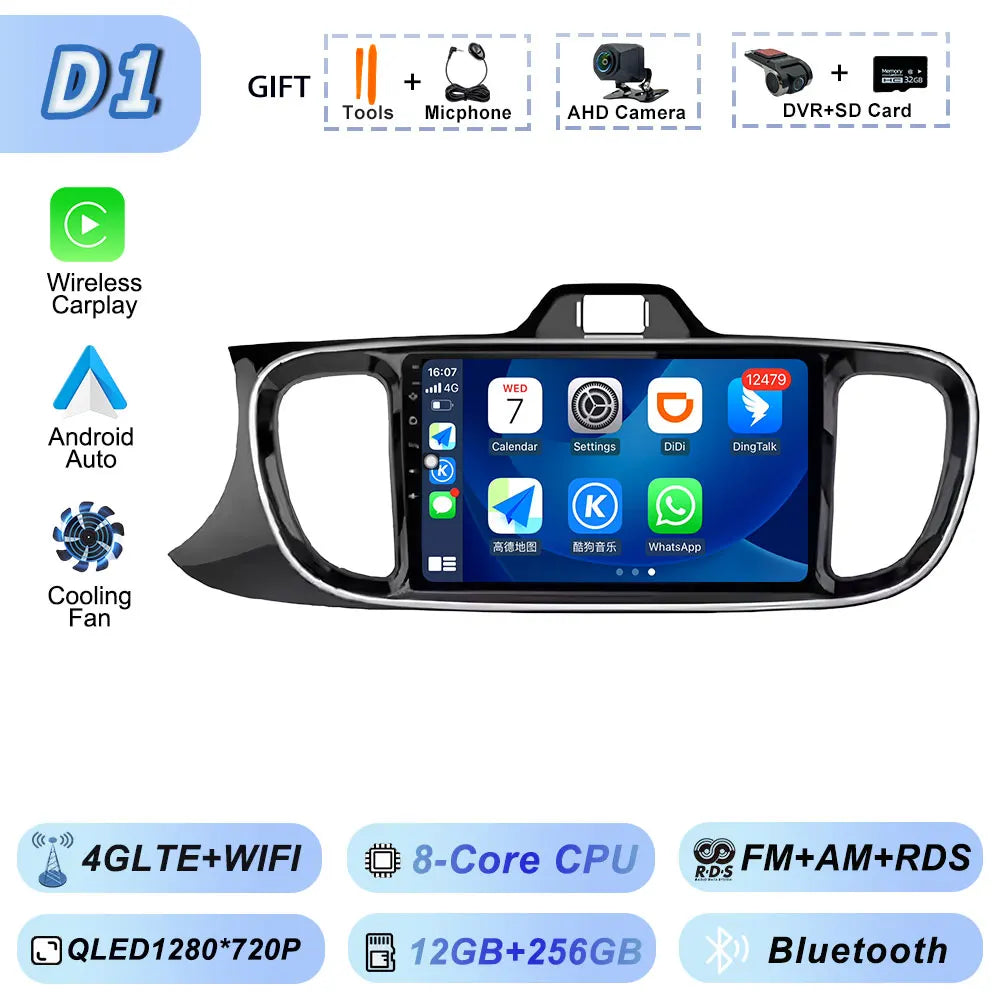 Autoradio Android 2Din for KIA Pegas Soluto 2017-2021 | 9" QLED GPS Navigation CarPlay Bluetooth WiFi