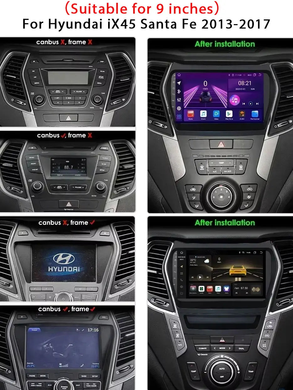 Android16 9.7'' Car Radio For Hyundai Santafe 2013-2017 IX45 2013-2017 Android auto Multimedia Player Carplay Auto 5G Navigation