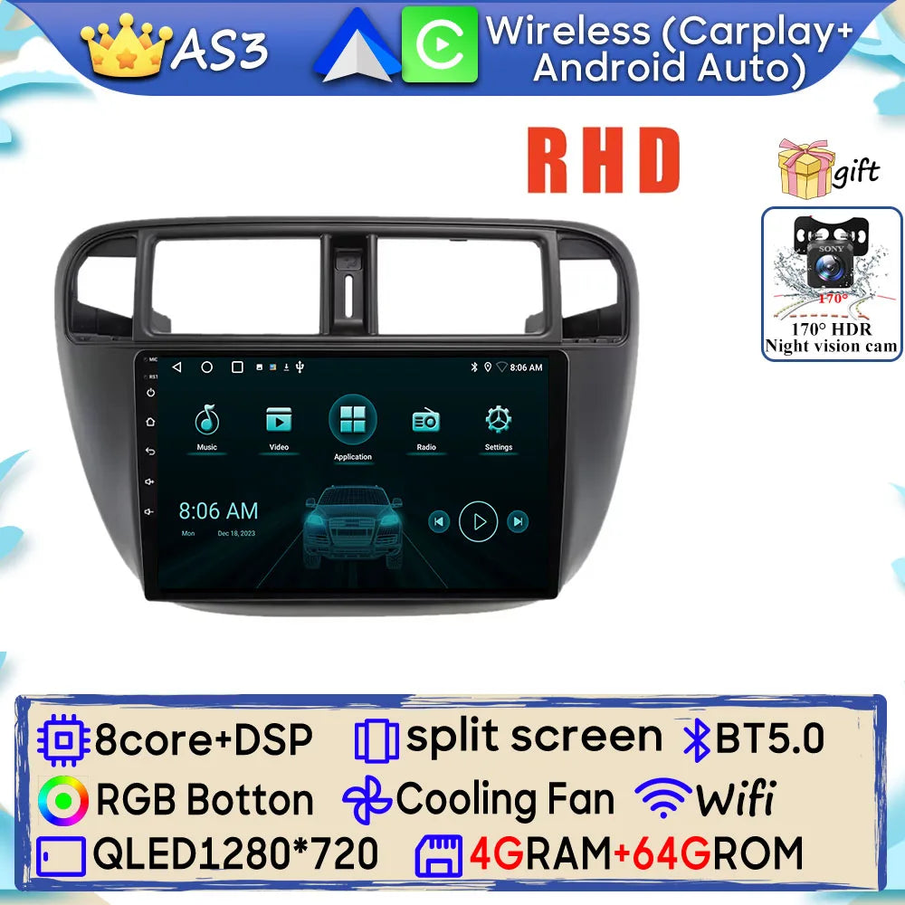 Radio Android 9" para Honda Civic 1995-2001 con GPS, CarPlay y WiFi