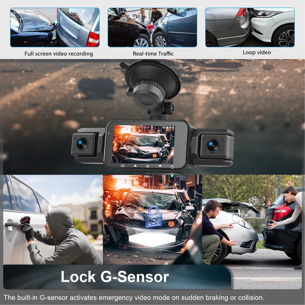 Dash Cam 4 Cámaras FHD 1080p con WiFi y Monitor de Estacionamiento