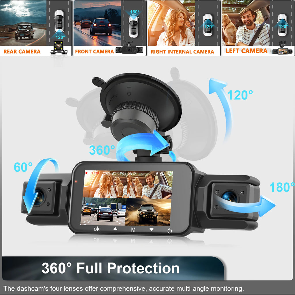 Dash Cam 4 Cámaras FHD 1080p con WiFi y Monitor de Estacionamiento