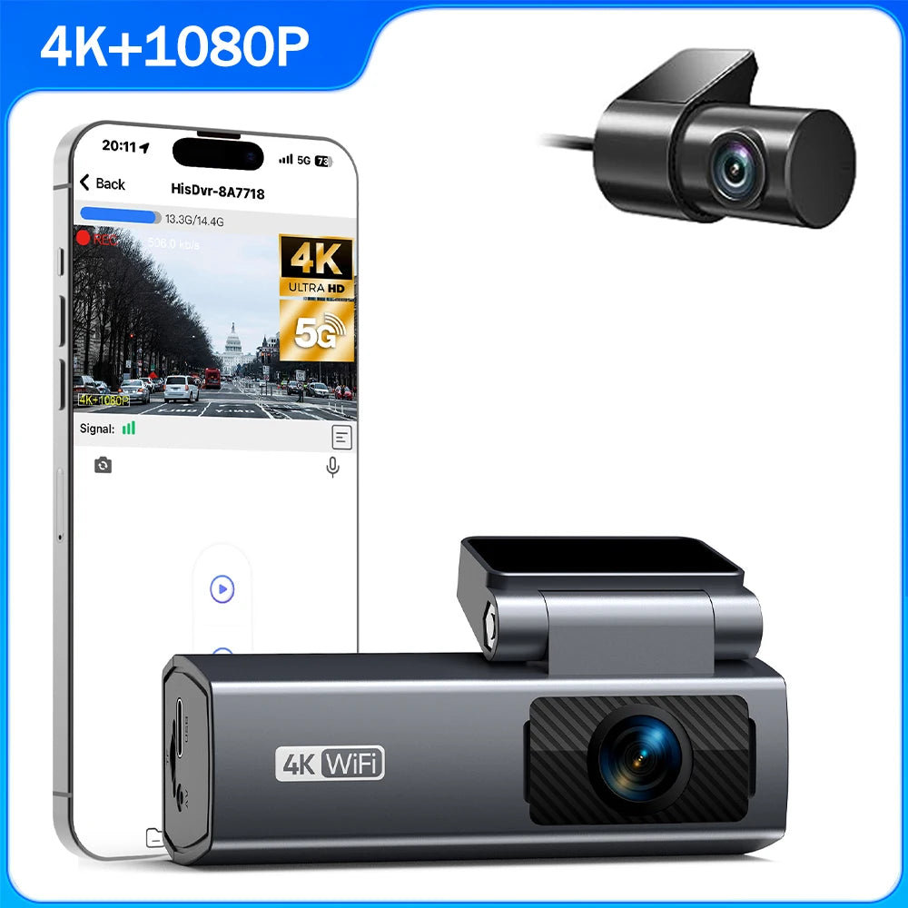 Dash Cam 4K para Auto con Grabación 24H y Monitor de Estacionamiento