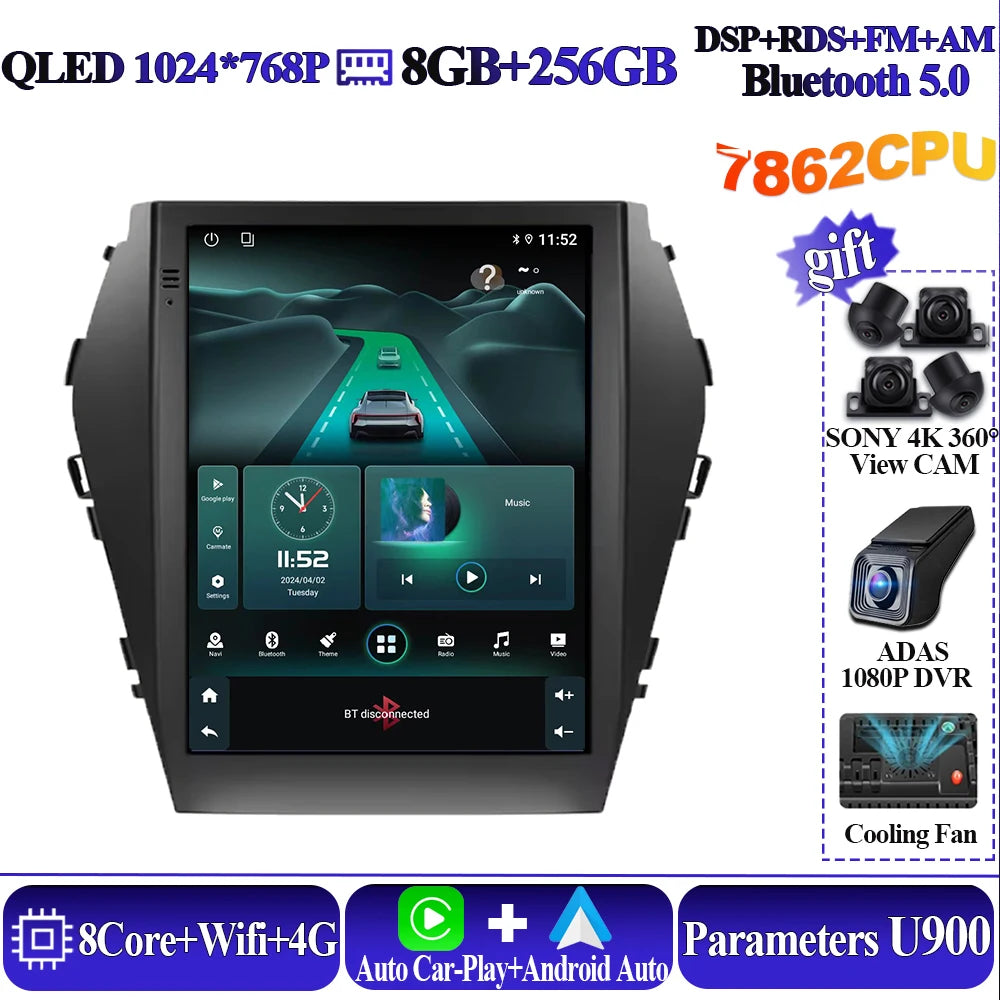 Android16 9.7'' Car Radio For Hyundai Santafe 2013-2017 IX45 2013-2017 Android auto Multimedia Player Carplay Auto 5G Navigation