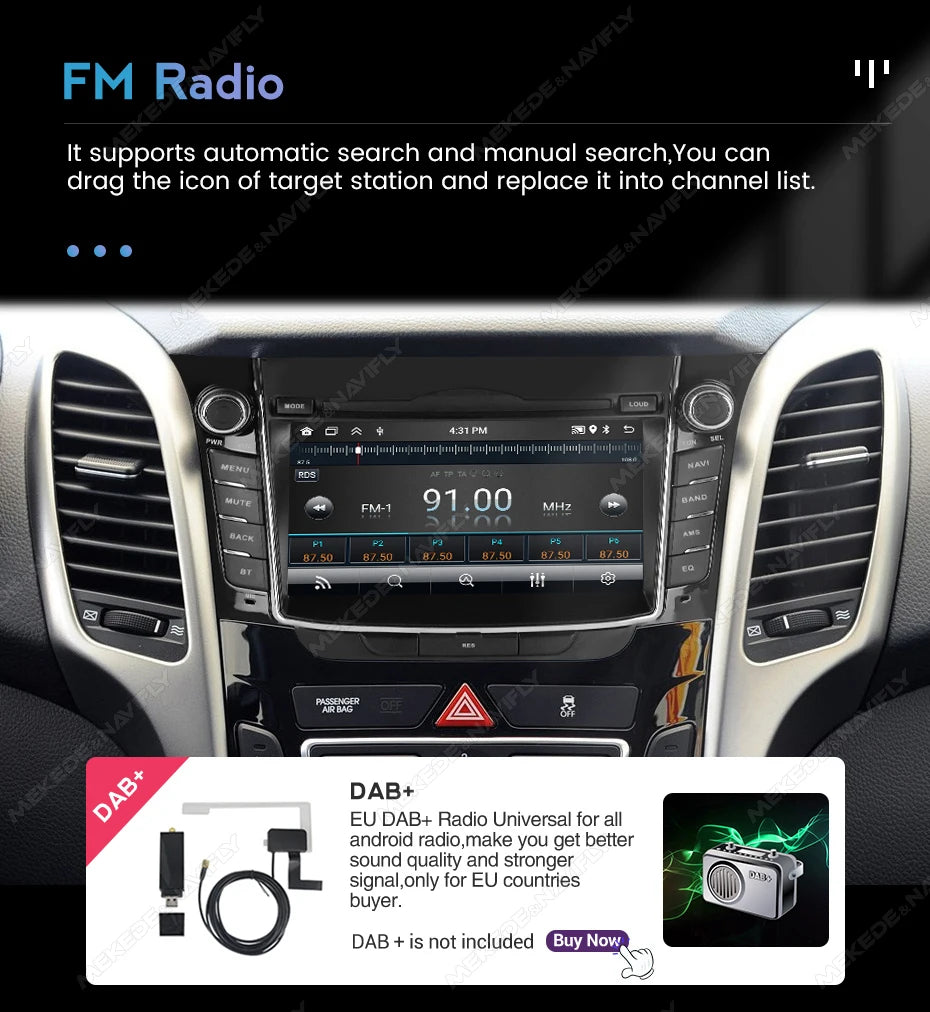 Android Car Radio for Hyundai I30 Elantra GT 2011-2017 | 7" Wireless CarPlay Android Auto GPS Navigation