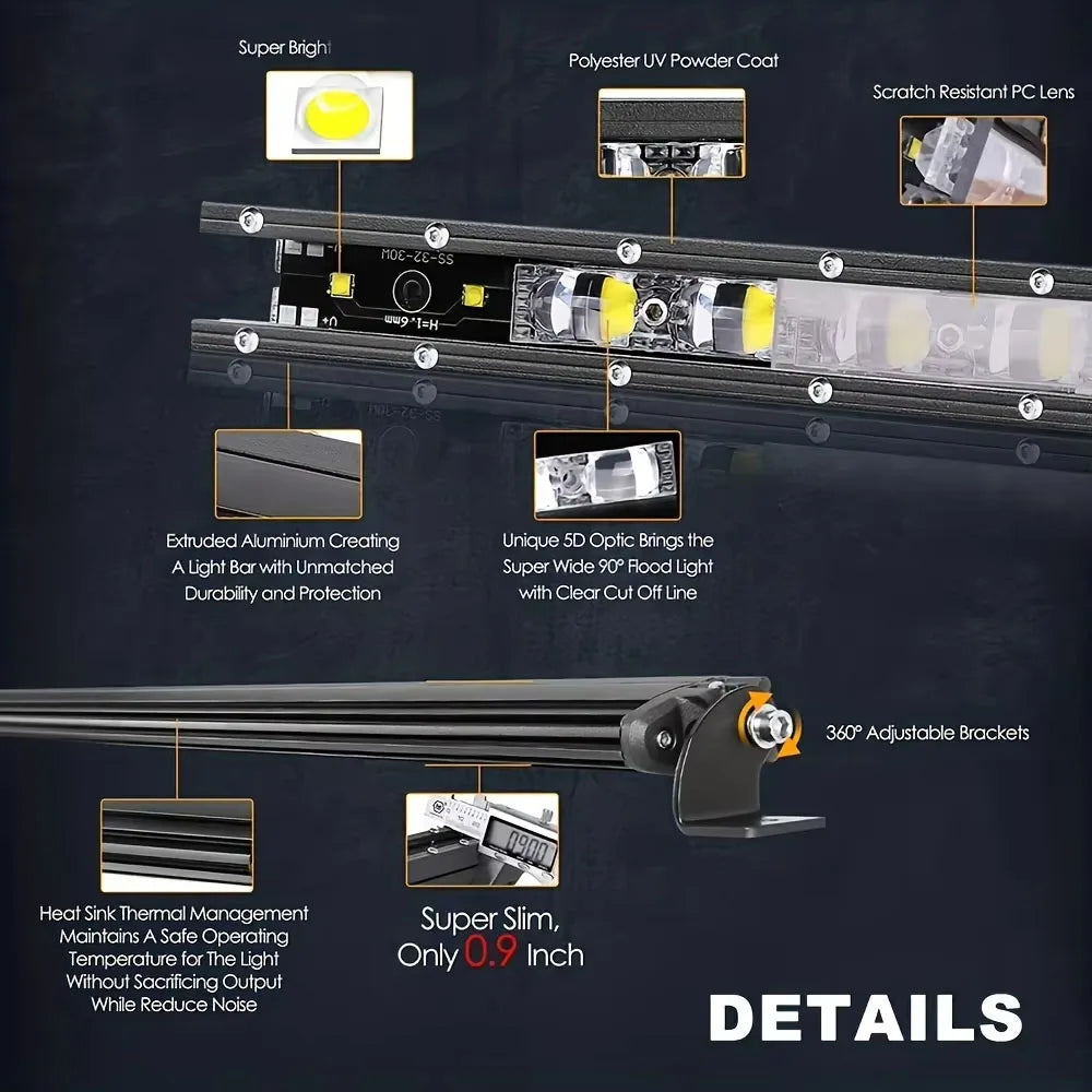 Barra LED 8" Off-Road 30W 6500K IP68 para Camiones, SUV y ATV