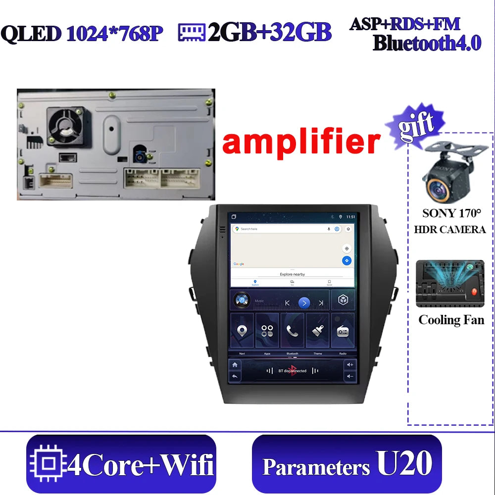 Android16 9.7'' Car Radio For Hyundai Santafe 2013-2017 IX45 2013-2017 Android auto Multimedia Player Carplay Auto 5G Navigation