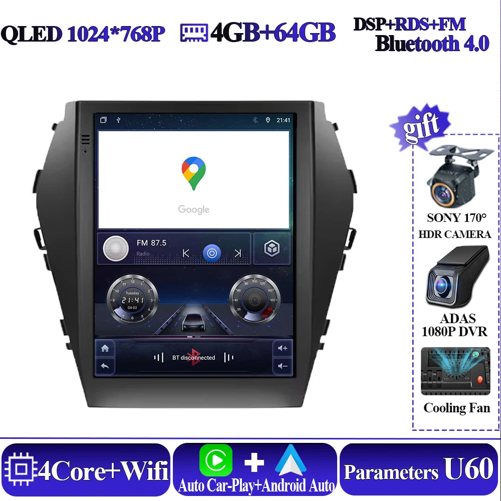 Android16 9.7'' Car Radio For Hyundai Santafe 2013-2017 IX45 2013-2017 Android auto Multimedia Player Carplay Auto 5G Navigation