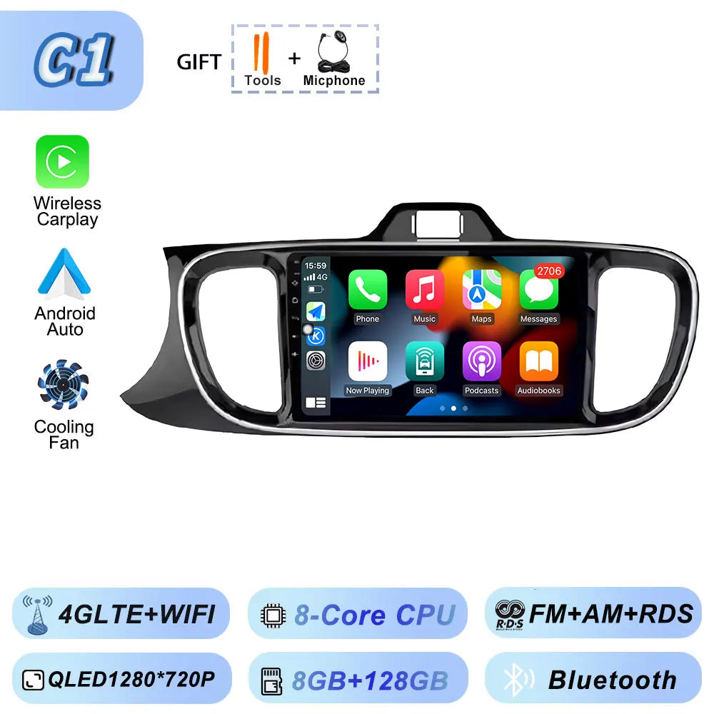 Autoradio Android 2Din for KIA Pegas Soluto 2017-2021 | 9" QLED GPS Navigation CarPlay Bluetooth WiFi