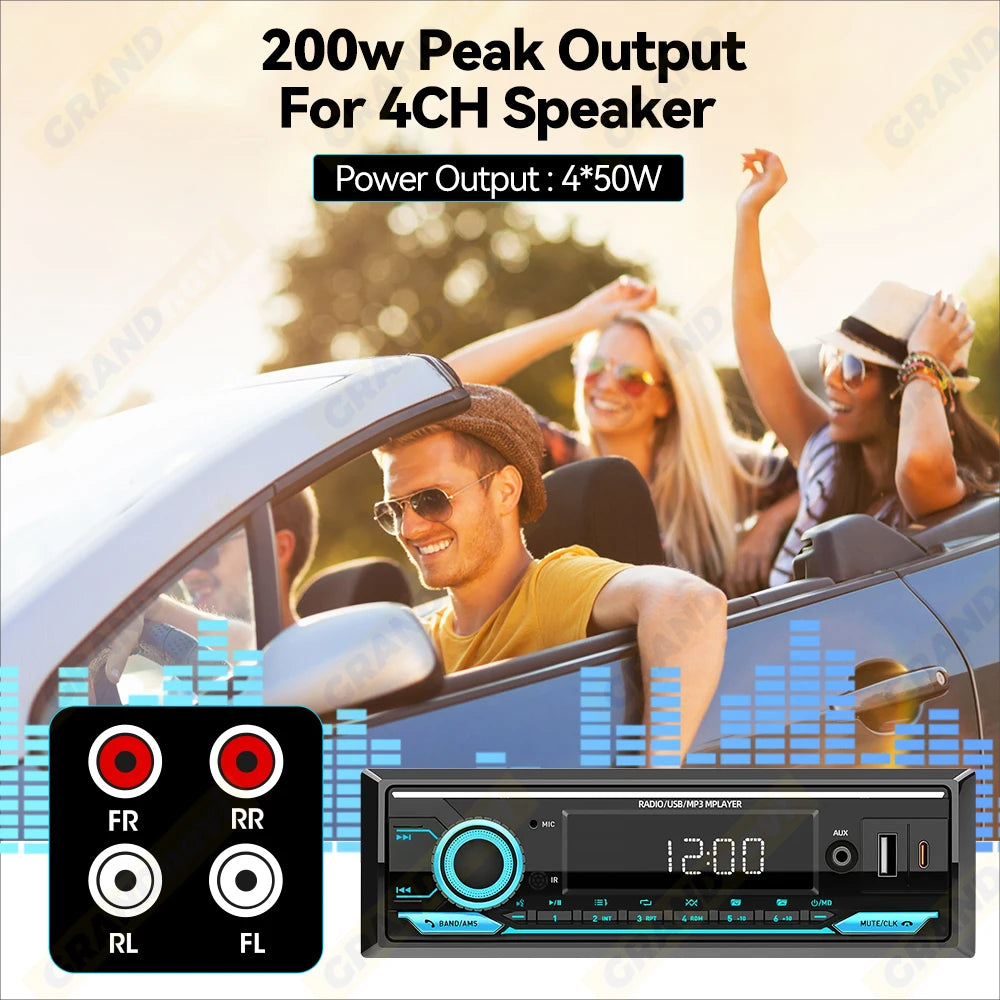 Radio 1 DIN para Auto con Bluetooth, FM, USB Tipo C y Control Remoto