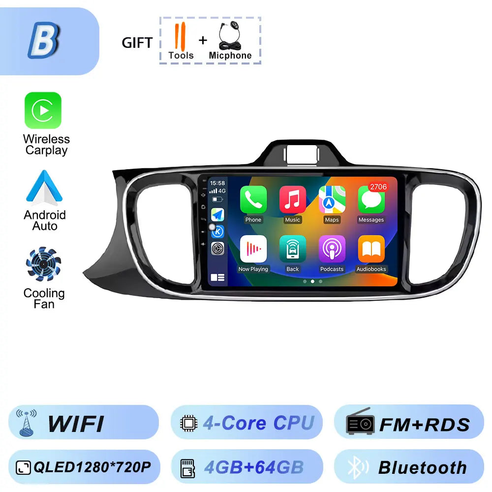 Autoradio Android 2Din for KIA Pegas Soluto 2017-2021 | 9" QLED GPS Navigation CarPlay Bluetooth WiFi