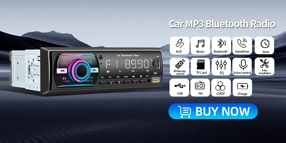 Radio 1 DIN para Auto con Bluetooth, FM, USB Tipo C y Control Remoto