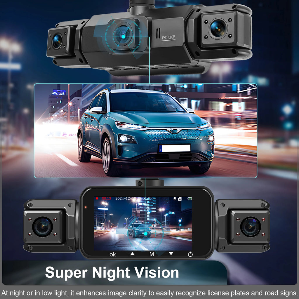 Dash Cam 4 Cámaras FHD 1080p con WiFi y Monitor de Estacionamiento