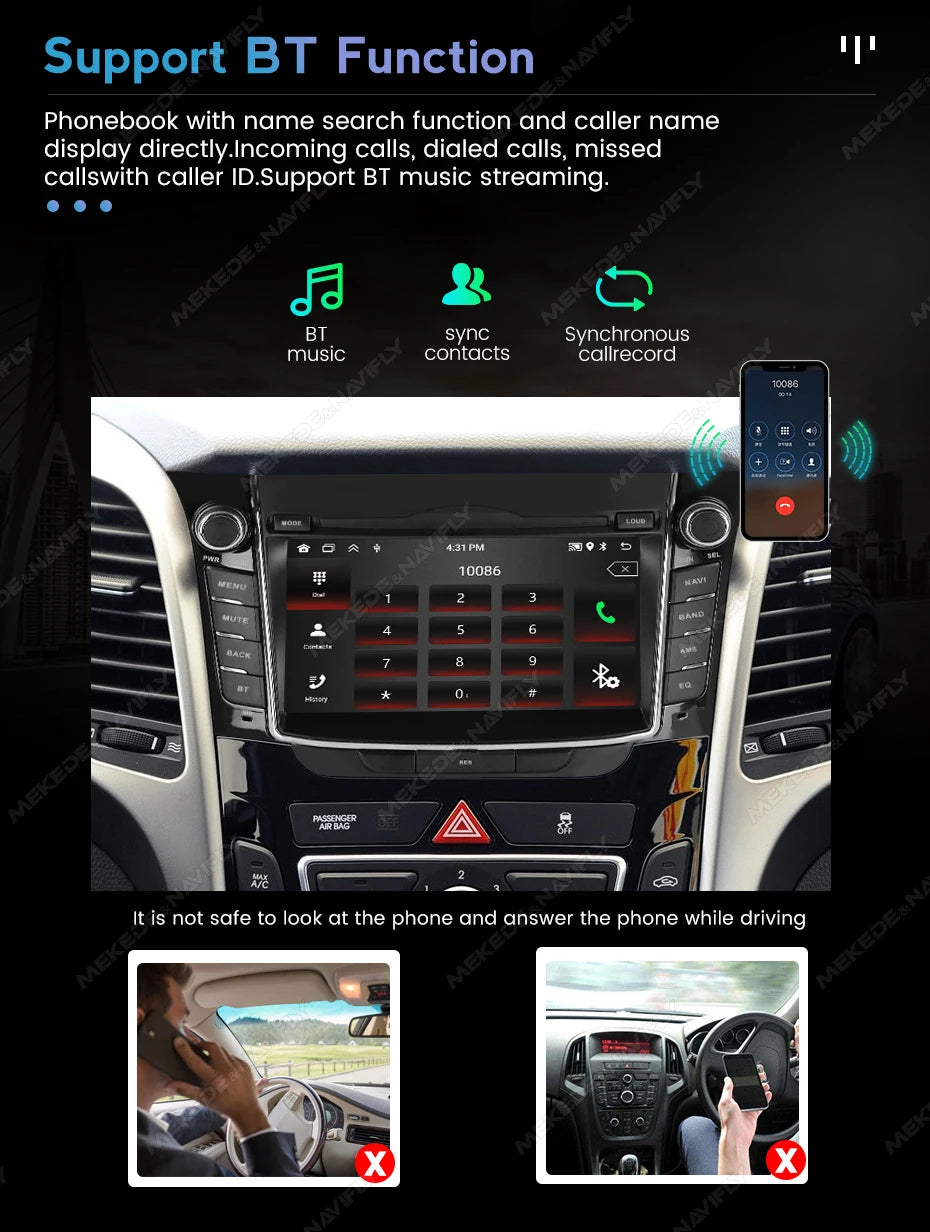 Android Car Radio for Hyundai I30 Elantra GT 2011-2017 | 7" Wireless CarPlay Android Auto GPS Navigation
