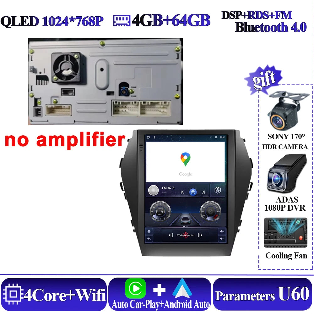 Android16 9.7'' Car Radio For Hyundai Santafe 2013-2017 IX45 2013-2017 Android auto Multimedia Player Carplay Auto 5G Navigation