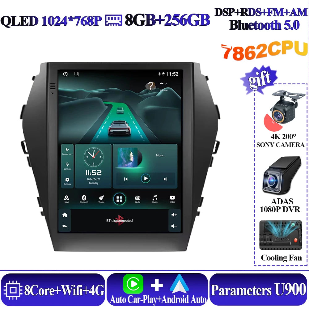 Android16 9.7'' Car Radio For Hyundai Santafe 2013-2017 IX45 2013-2017 Android auto Multimedia Player Carplay Auto 5G Navigation