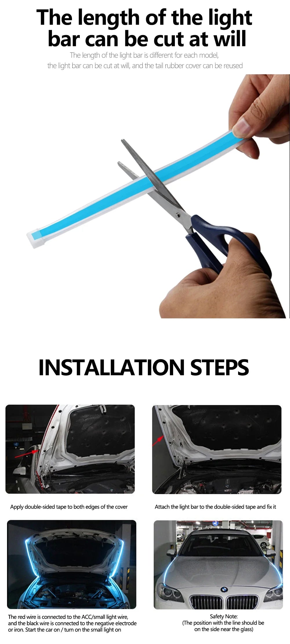 Luces LED DRL Decorativas para Capó y Puertas de Auto 12V