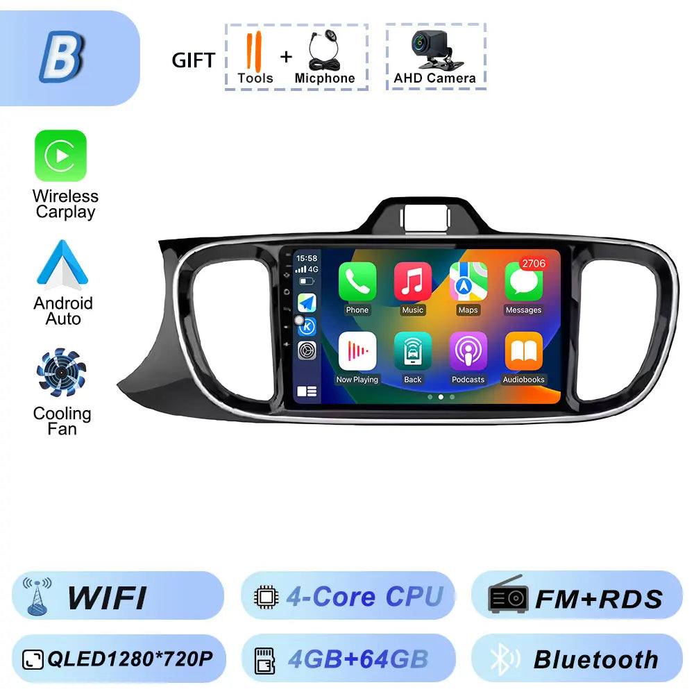 Autoradio Android 2Din for KIA Pegas Soluto 2017-2021 | 9" QLED GPS Navigation CarPlay Bluetooth WiFi