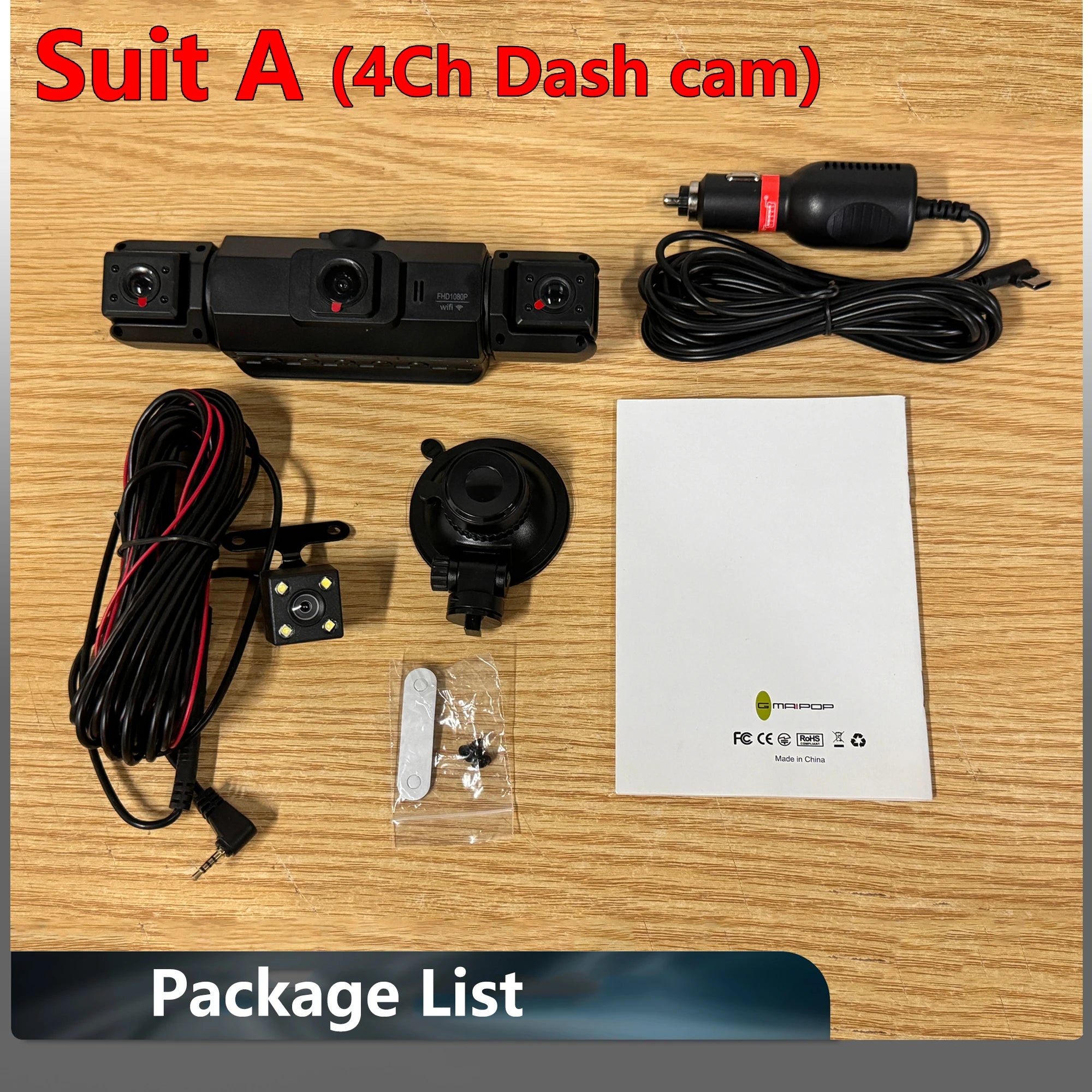 Dash Cam 4 Cámaras FHD 1080p con WiFi y Monitor de Estacionamiento