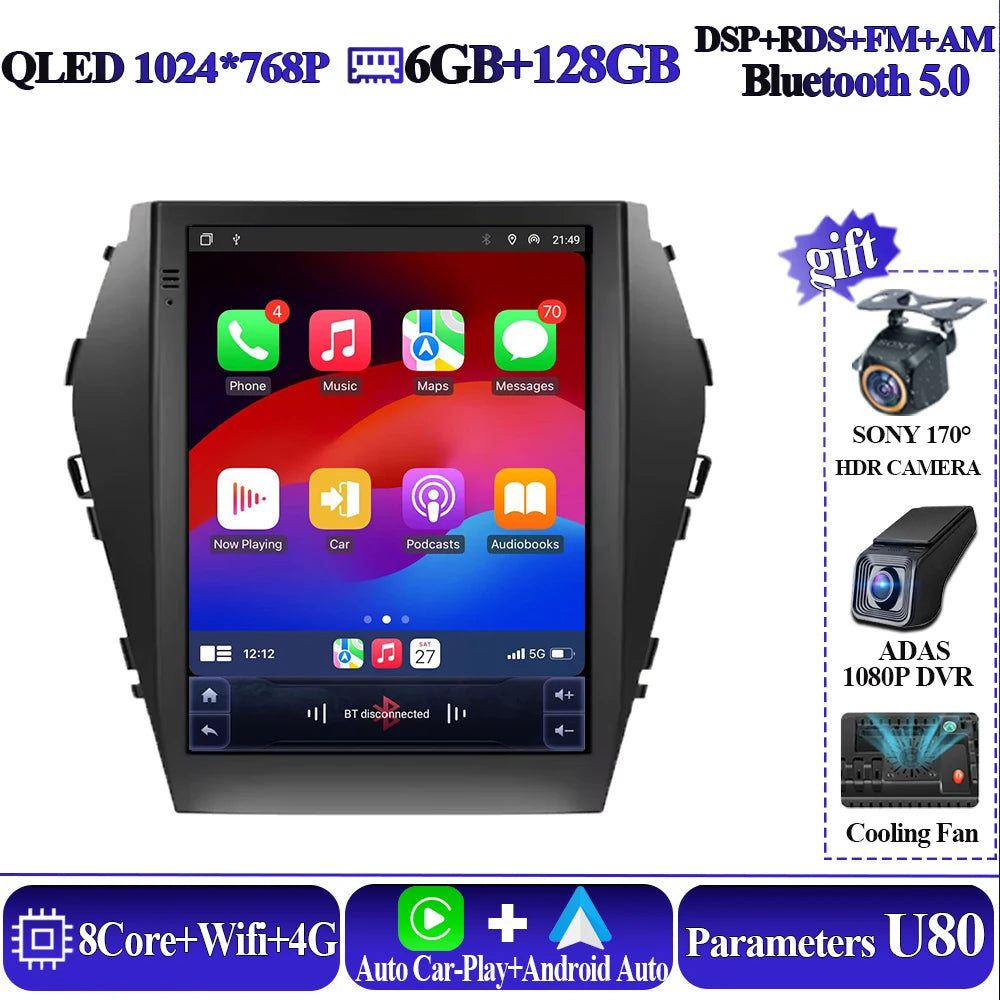Android16 9.7'' Car Radio For Hyundai Santafe 2013-2017 IX45 2013-2017 Android auto Multimedia Player Carplay Auto 5G Navigation